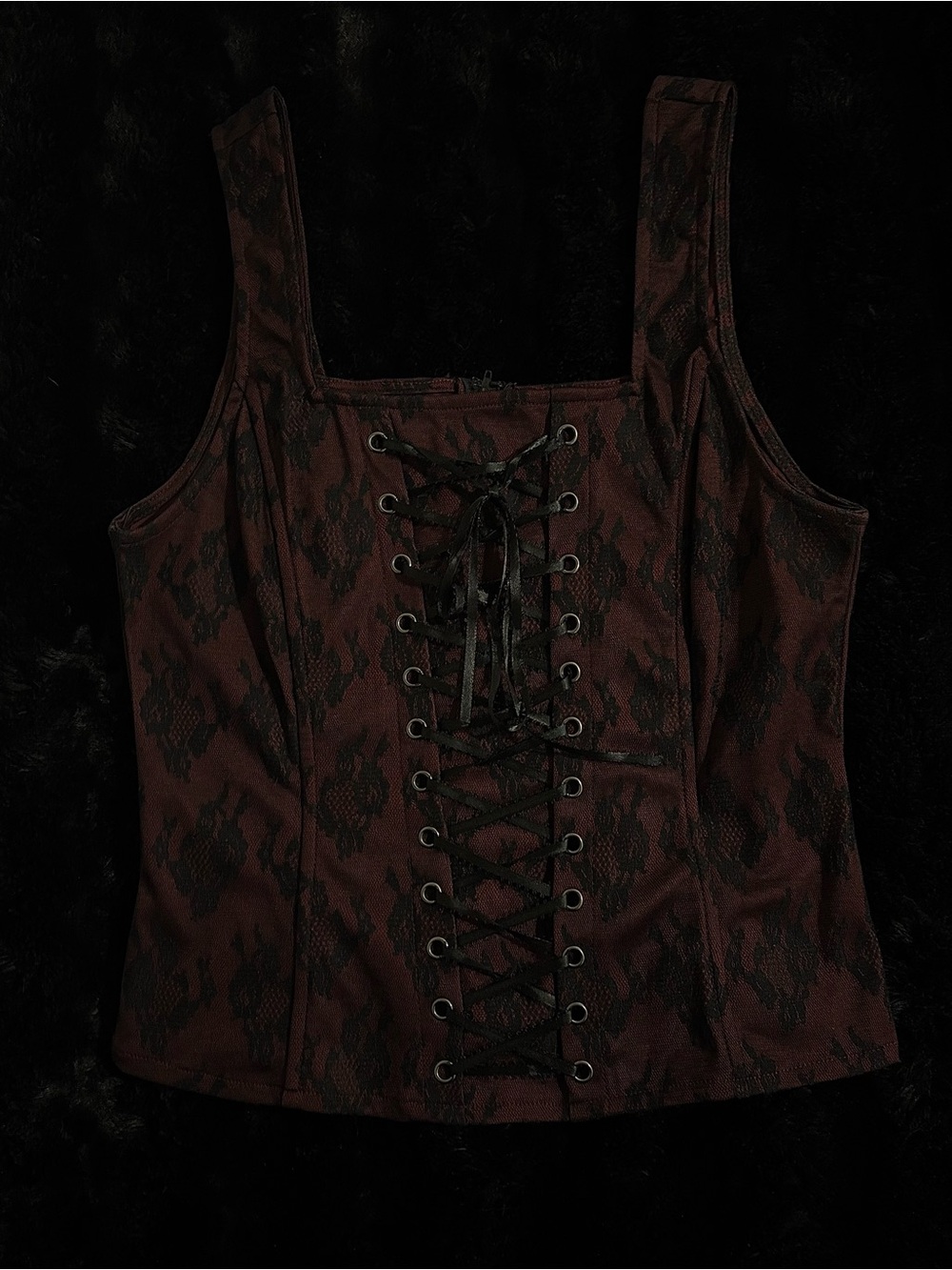 Social Collision Lace-Up burgundy and black Corset Tank Top
